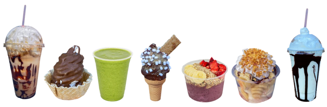 Root Beer Floats, Waffle Bowls, Smoothies, Ice Cream, Acai Bowls, Banana Split. Milkshakes